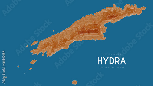 Topographic map of Hydra, Greece. Vector detailed elevation map of island. Geographic elegant landscape outline poster.