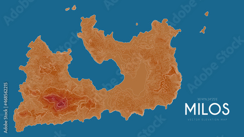 Topographic map of Milos, Greece. Vector detailed elevation map of island. Geographic elegant landscape outline poster.
