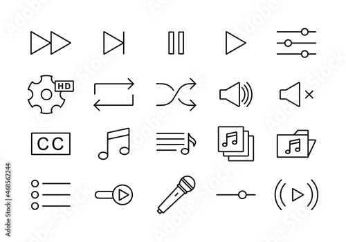 the editable stroke line icons collection of multimedia player. ui ux element or application design for music or video player button.