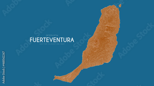 Topographic map of Fuerteventura, Canary Islands, Spain. Vector detailed elevation map of island. Geographic elegant landscape outline poster.