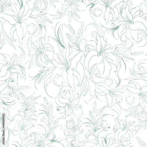 Seamless pattern from flowers of lilies on a white background.