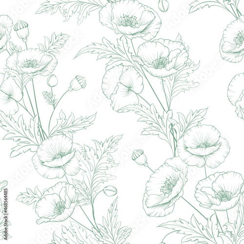 Seamless pattern from flowers of poppies on a white background.