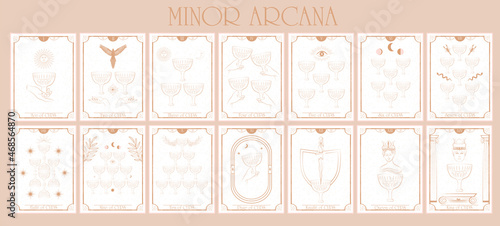 Set of Tarot card, Minor Arcana. Occult and alchemy symbolism. Cups - Faculty Emotions and love. Editable vector illustration. photo