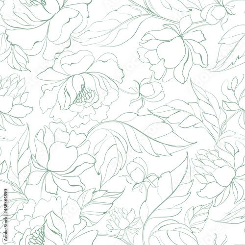 Seamless pattern from flowers of peonies on a white background.