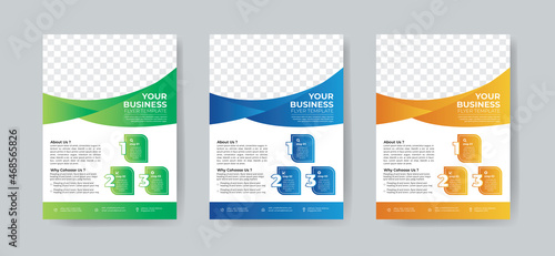 Business Flyer Template Layout with 3 Colorful Accents and Grayscale Image Masks