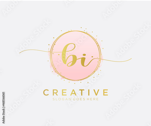 Initial BI feminine logo. Usable for Nature, Salon, Spa, Cosmetic and Beauty Logos. Flat Vector Logo Design Template Element.