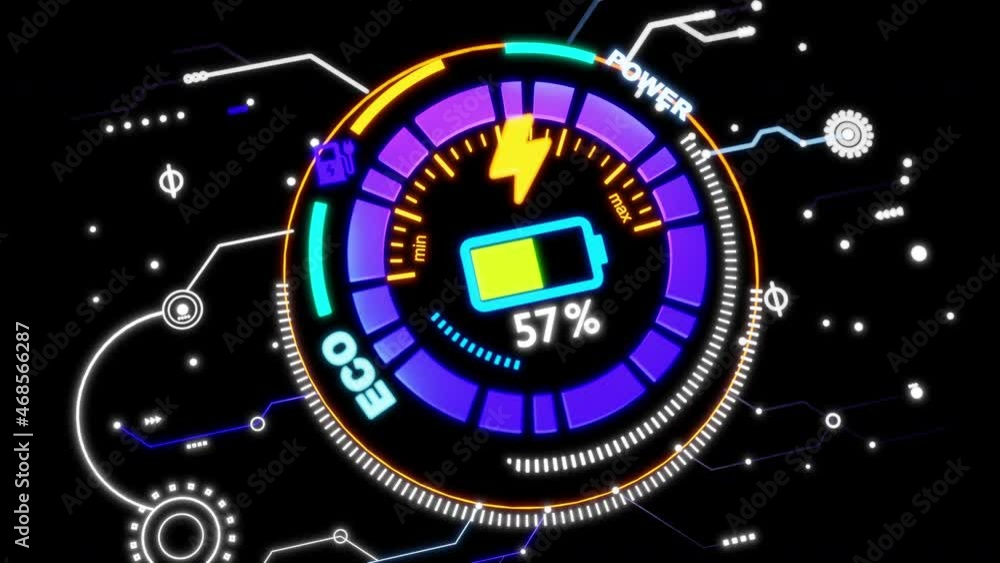 Electric hybrid car dashboard charging display. Battery indicator
