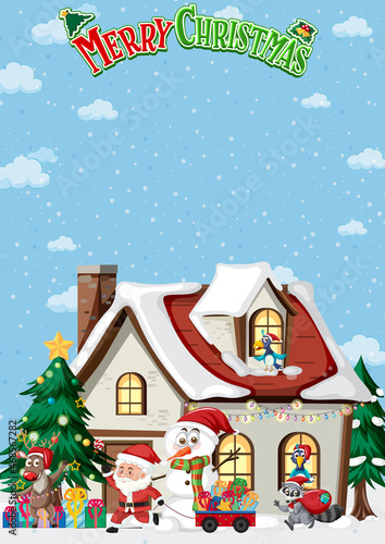 Wallpaper Mural Merry Christmas poster with Santa Claus and animals Torontodigital.ca