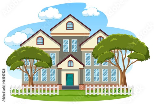 An isolated modern house exterior cartoon style