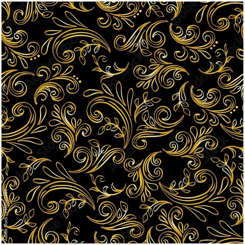 Seamless pattern abstract classic background with golden leaves.