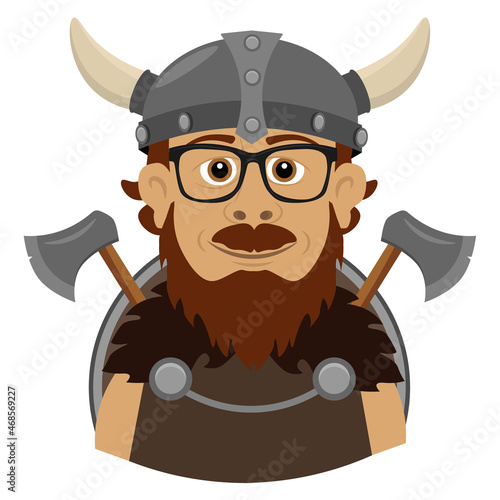 Viking cosplayer. Vector illustration on the theme of historical reconstruction.