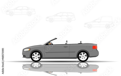 A passenger car with a convertible body. Options for choosing the type of car, sketch.