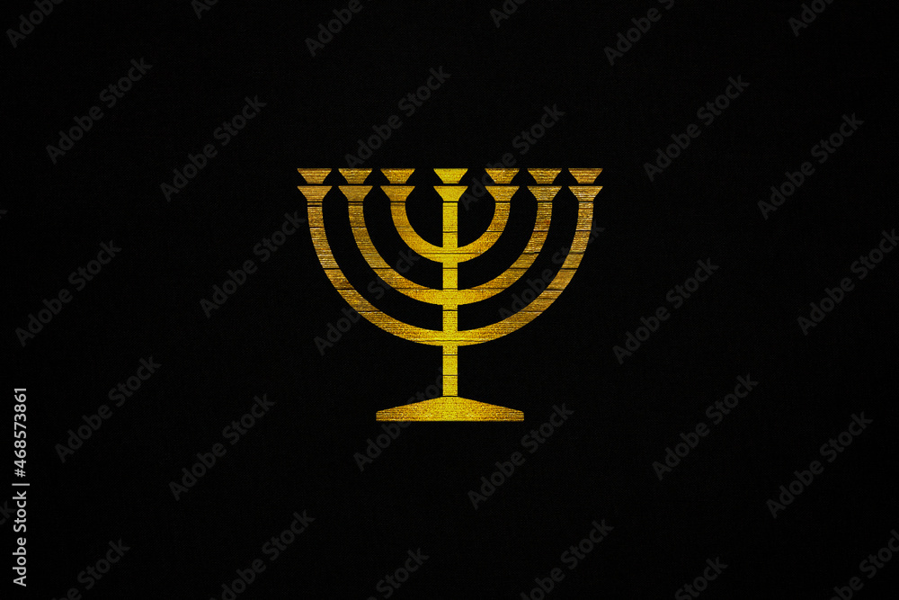 Golden Hebrew menorah jewish sacred symbol on a black canvas background, jewish candlestick, sacral eternal flame, israel Golden Hebrew menorah jewish sacred symbol on a black canvas background, jewish candlestick, sacral eternal flame, israel