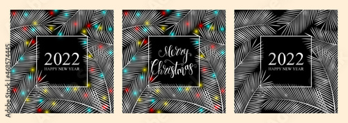 Vector set 2022 Happy New Year. Tropical card for your design. 