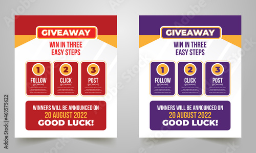 Giveaway steps for social media contest design concept,Giveaway For Social Media Post With 3 Steps To Win photo