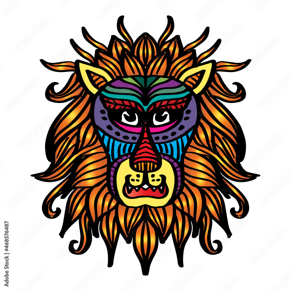 Lion mandala art hand drawing illustration.