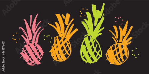 Assorted pineapple sketch vector for tropical summer