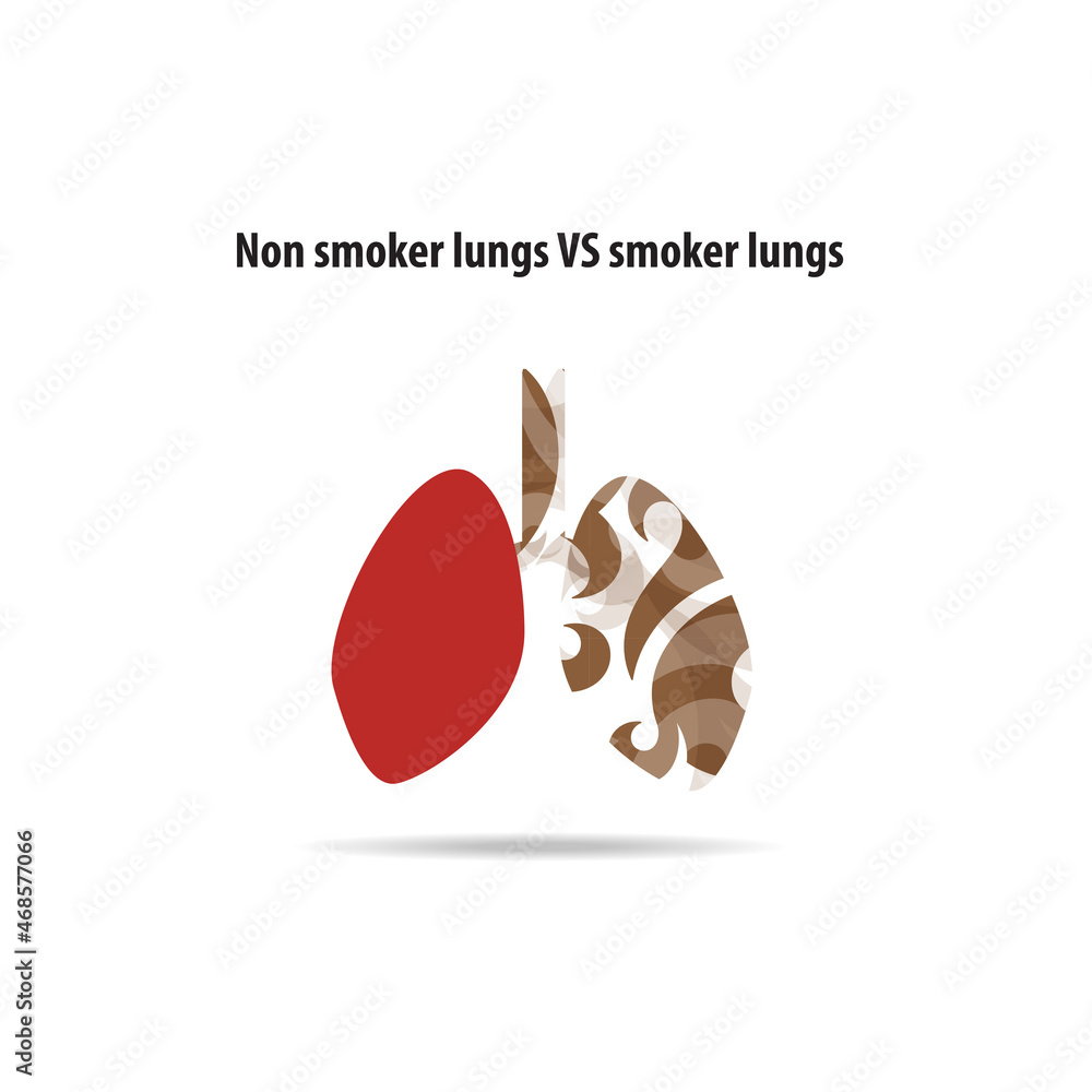Lungs icon with slogan " Non smoker lungs VS smoker lungs. Isolated on