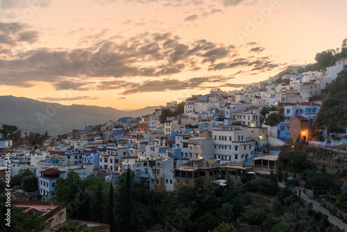 Sunset in the famous village of Chefchaiuen, The Blue Pearl, Morocco