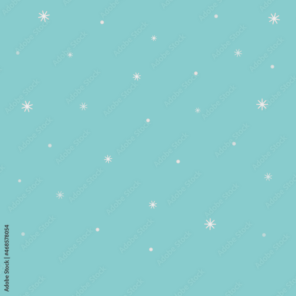 Snow-white snowflakes are falling from the sky. Snowfall. Vector illustration. Isolated green background. Winter ornament. Fluffy white balls and intricate snowflakes. Idea for web design. Snow-white snowflakes are falling from the sky. Snowfall. Vector illustration. Isolated green background. Winter ornament. Fluffy white balls and intricate snowflakes. Idea for web design.