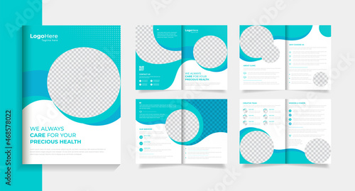 Medical brochure design template 8 pages creative organic green shapes vector