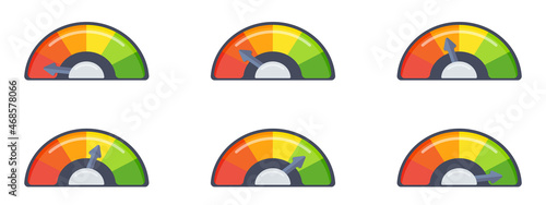 Speedometer scale with an arrow in different positions.