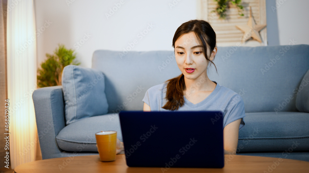 ノートパソコンを使う若い女性 ノートパソコンを使う若い女性
