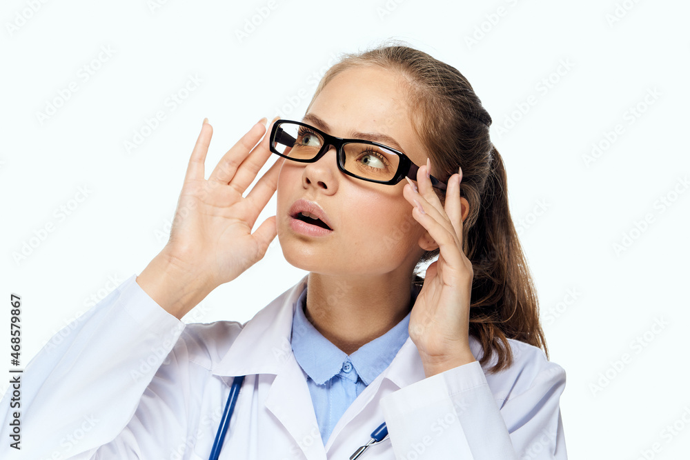 female laboratory assistant in white coat chemical solution analyzes research female laboratory assistant in white coat chemical solution analyzes research