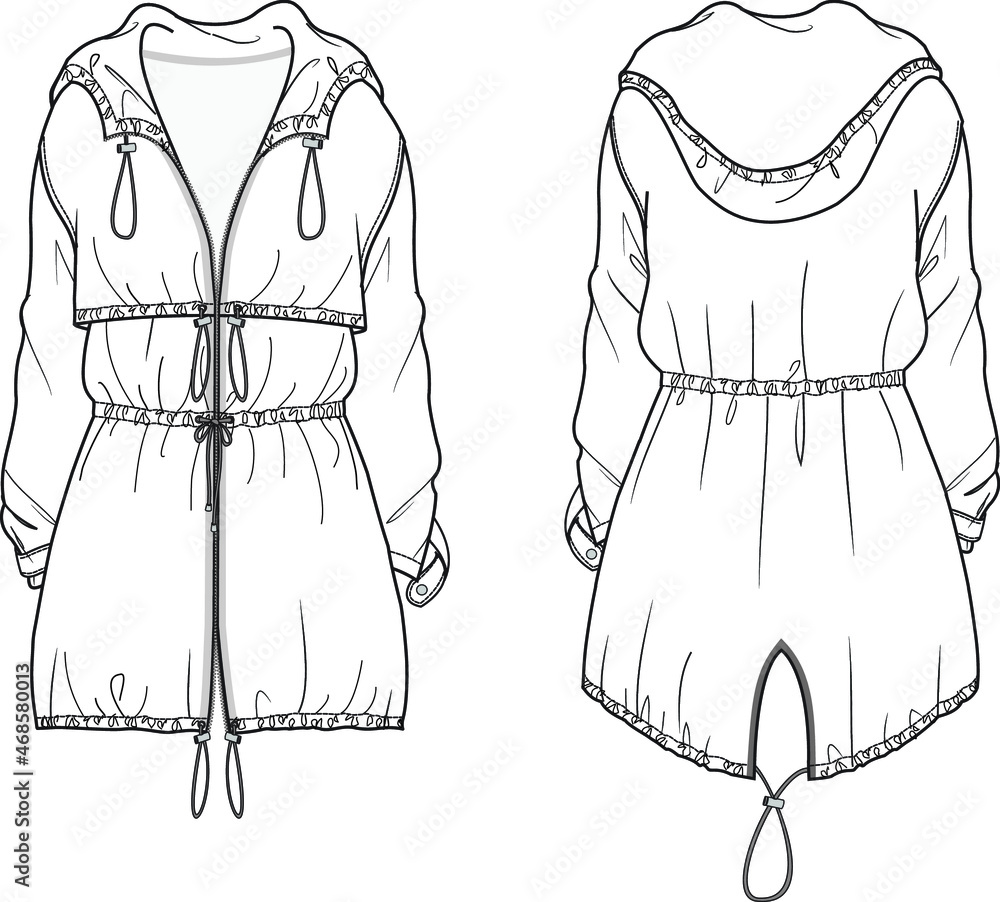 anorak coat lightweight hooded long sleeve anorak jacket front and back