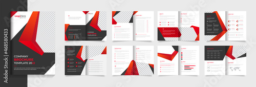 Creative Business profile brochure design template 16 pages with modern red shapes for a company or corporate purpose photo