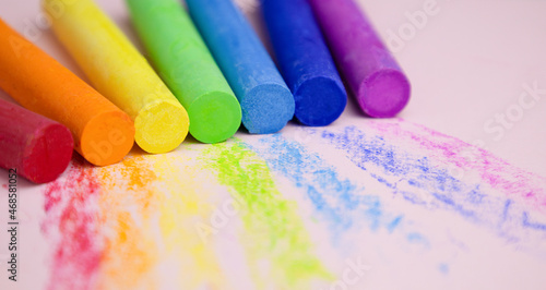 Multicolored chalk for drawing. Colored crayons of soft pastels.