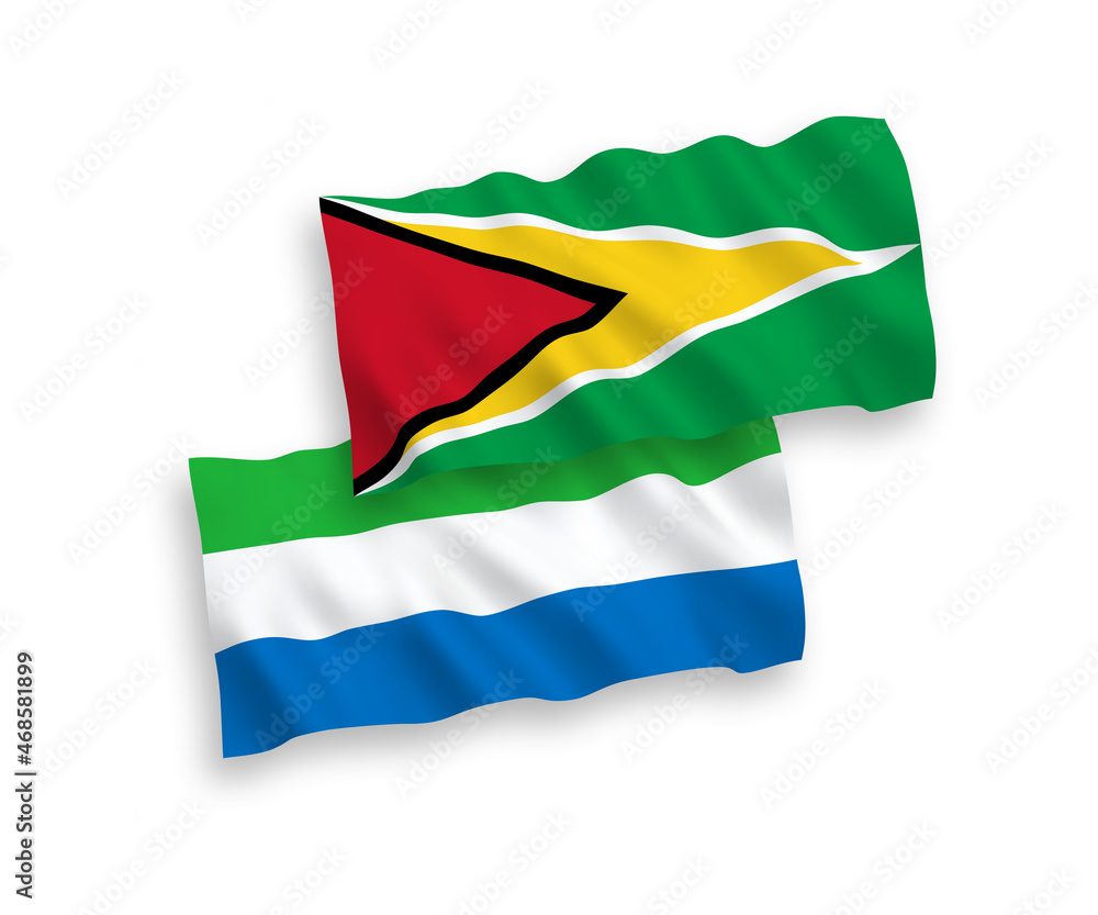 Obraz premium Flags of Co-operative Republic of Guyana and Sierra Leone on a white background