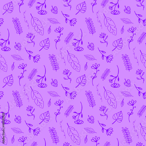 Lilac background with purple hand drawn decorative floral elements