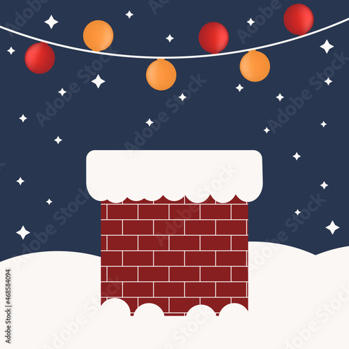 chimney and Christmas balls on snow, Christmas vector illustration.