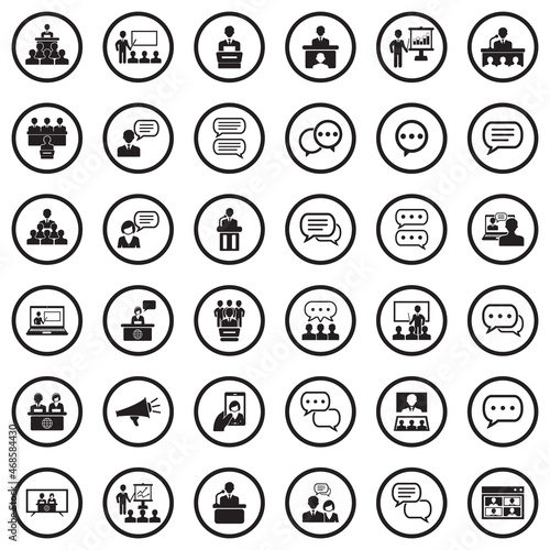 Speech Icons. Black Flat Design In Circle. Vector Illustration.