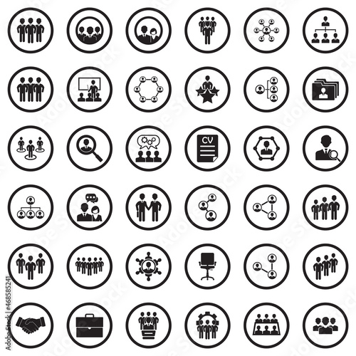 Teamwork Icons. Black Flat Design In Circle. Vector Illustration.