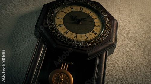 Vintage Clock On Wall Angled Shot