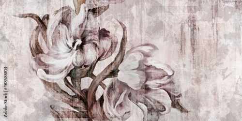 drawn art tulips on a textured background wallpaper for a room or home interior
