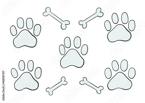 Paws and Bones doodle collection. Digital Illustration
