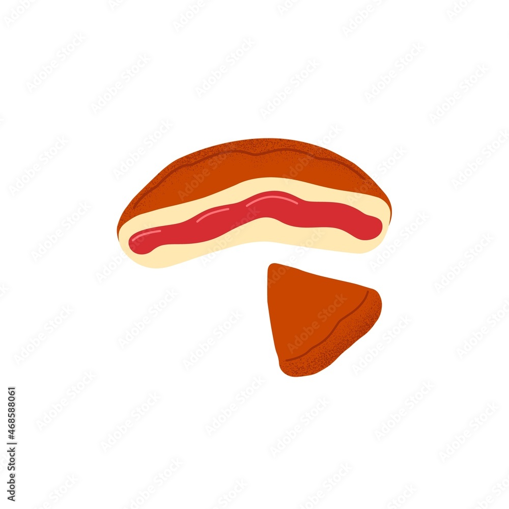 Sweet pie with cherry filling. Piece of dough cake with berry jam. Cut slice of baked dessert. Fresh homemade bakery. Yummy sugar food. Flat vector illustration isolated on white background Sweet pie with cherry filling. Piece of dough cake with berry jam. Cut slice of baked dessert. Fresh homemade bakery. Yummy sugar food. Flat vector illustration isolated on white background