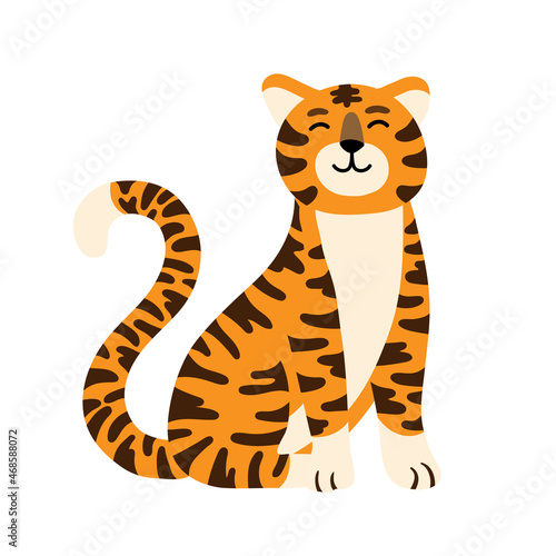 Fototapeta Naklejka Na Ścianę i Meble -  Vector Illustration of a ginger striped tiger. Symbol of chinese holiday, 2022 new year character. Wildlife and fauna theme, cat jungle, wild mammal mascot