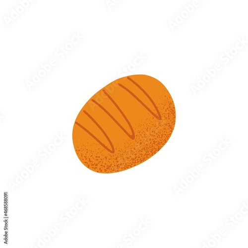 Bun from rye flour. Whole-grain roll. Loaf of brown bread. Cereal bakery. Fresh baked food. Colored flat vector illustration isolated on white background