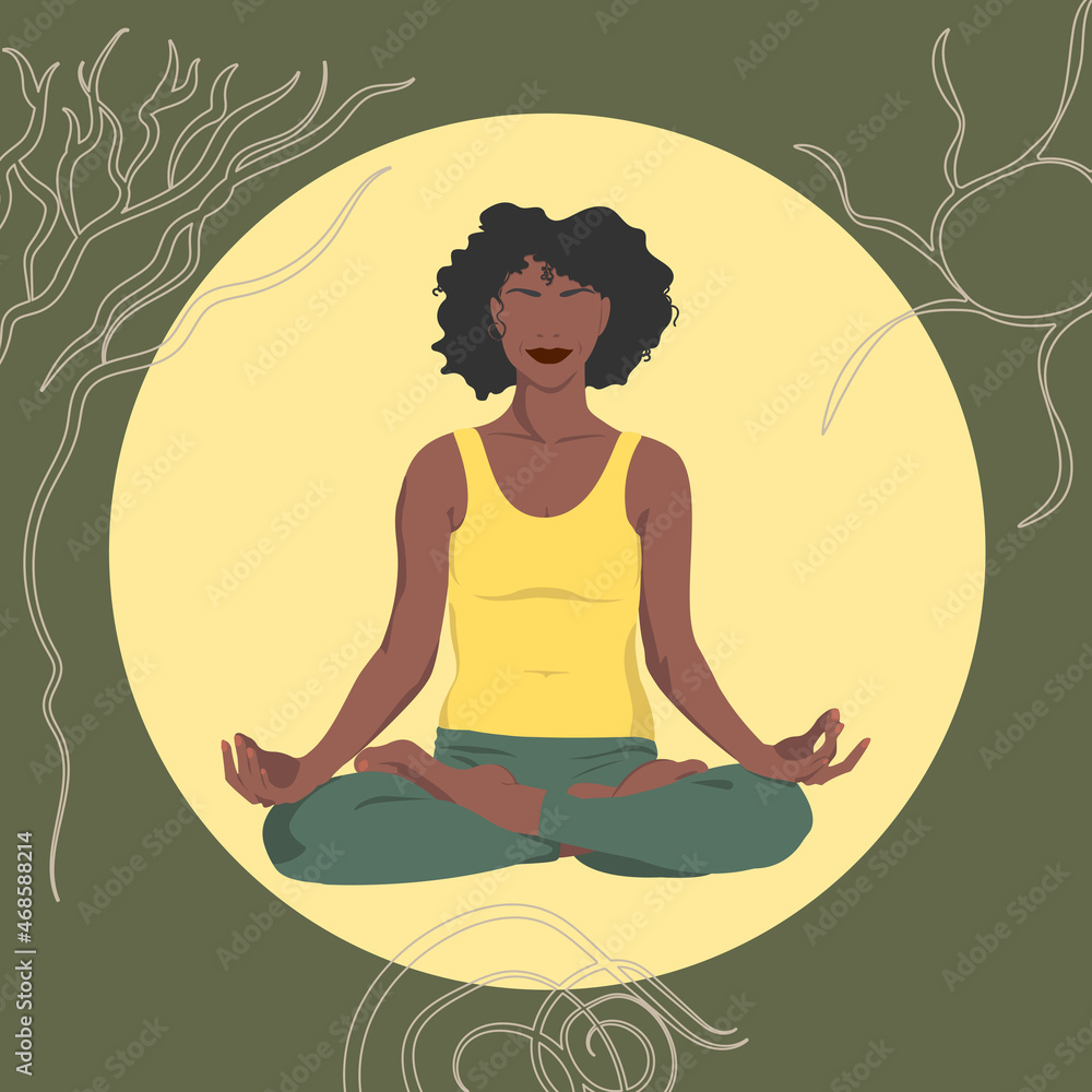 An African woman doing yoga, faceless silhouette in meditation An African woman doing yoga, faceless silhouette in meditation
