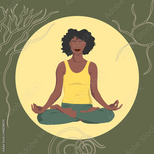 An African woman doing yoga  faceless silhouette in meditation