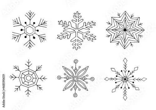 Snowflakes vector collection. Hand-drawn winter doodle illustration.Christmas pattern.