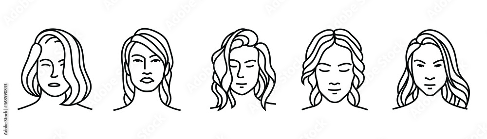 editable stroke line collection of various girl head in a black monoline style. simple logo element ideas for skincare, makeup, beauty studio, etc. editable stroke line collection of various girl head in a black monoline style. simple logo element ideas for skincare, makeup, beauty studio, etc.