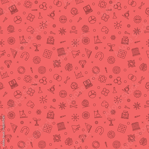Science and Math - STEM learning vector red seamless pattern