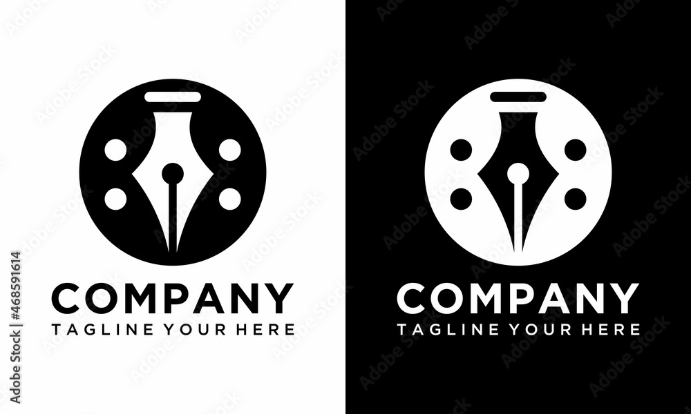 Fototapeta premium pen concept logo, icon, symbol, design illustration template on a black and white background.