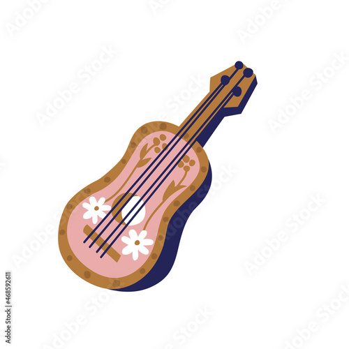 Vector illustration classic acoustic guitar, four-string musical traditional mexican instrument isolated on white background.