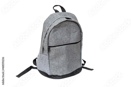 Obraz na plátně Classic gray backpack isolated on white, side view